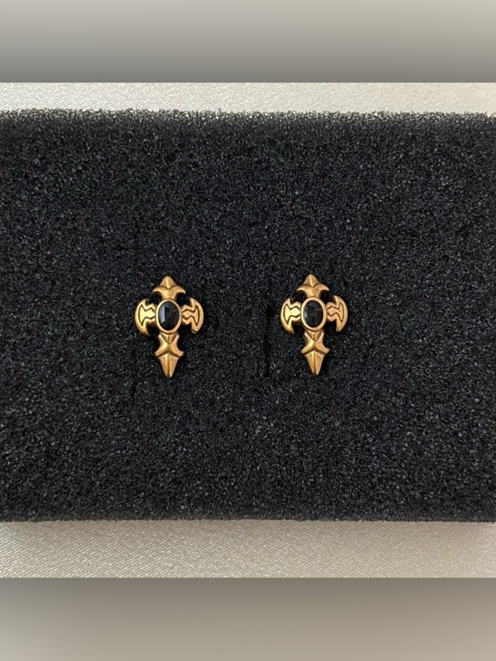 Gold and Black Cross Motif Stud Earrings - Women Jewelry Earrings
